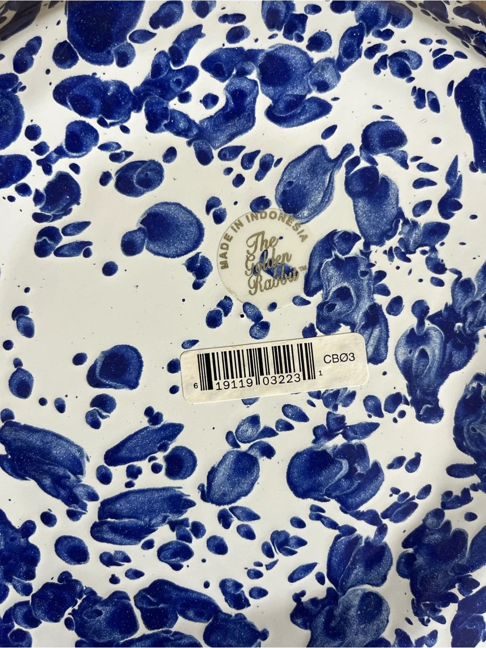 Golden Rabbit Blue Splatter Enamelware Bowl - Picture 3 of 5